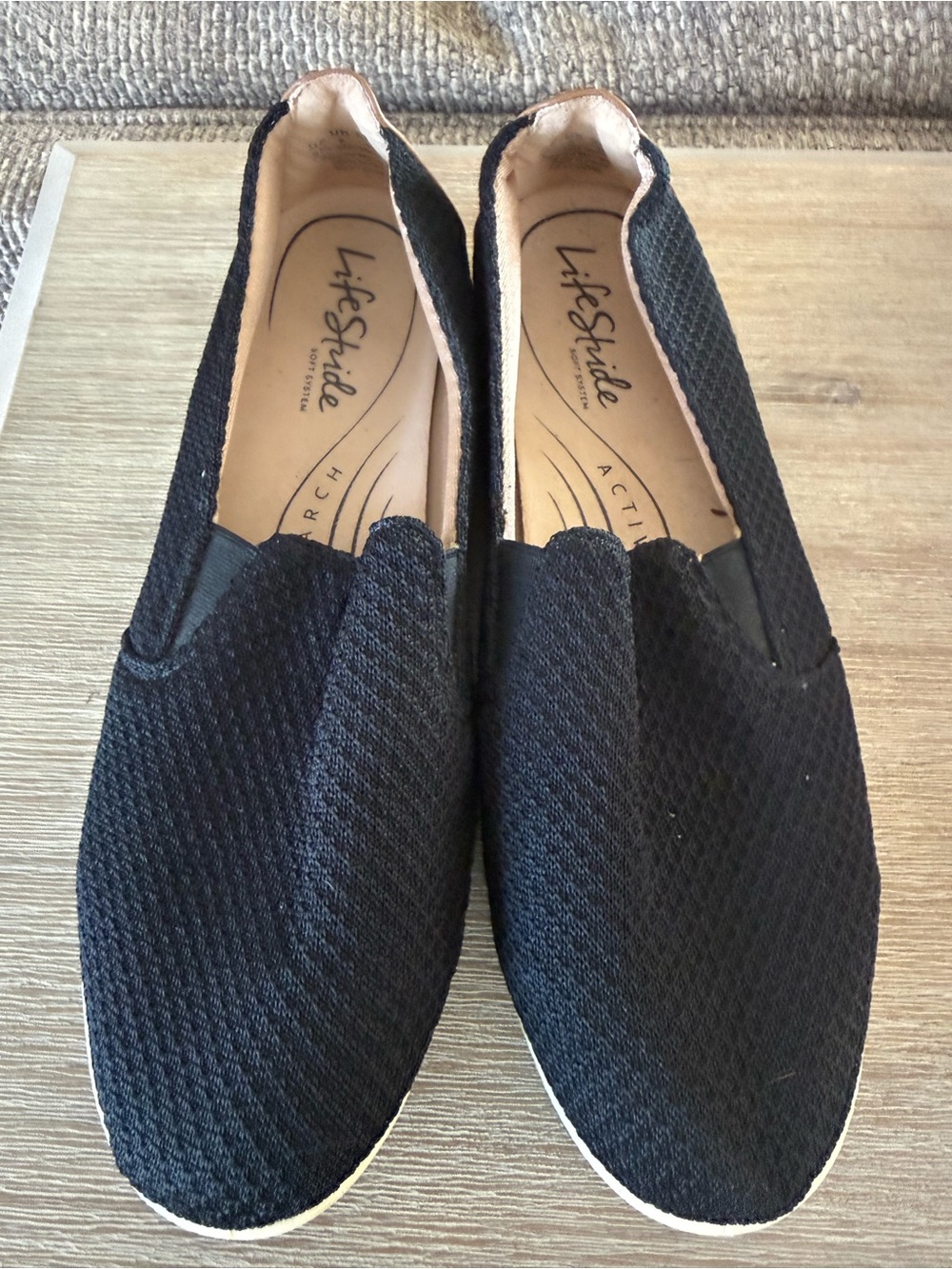 Life Stride Black Knit Slip-On Women’s Loafers